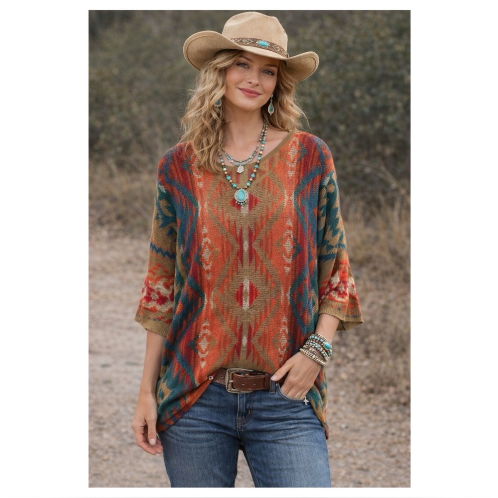 Denim & Supply Ralph Lauren aztec western geometric print sweater top Size S box